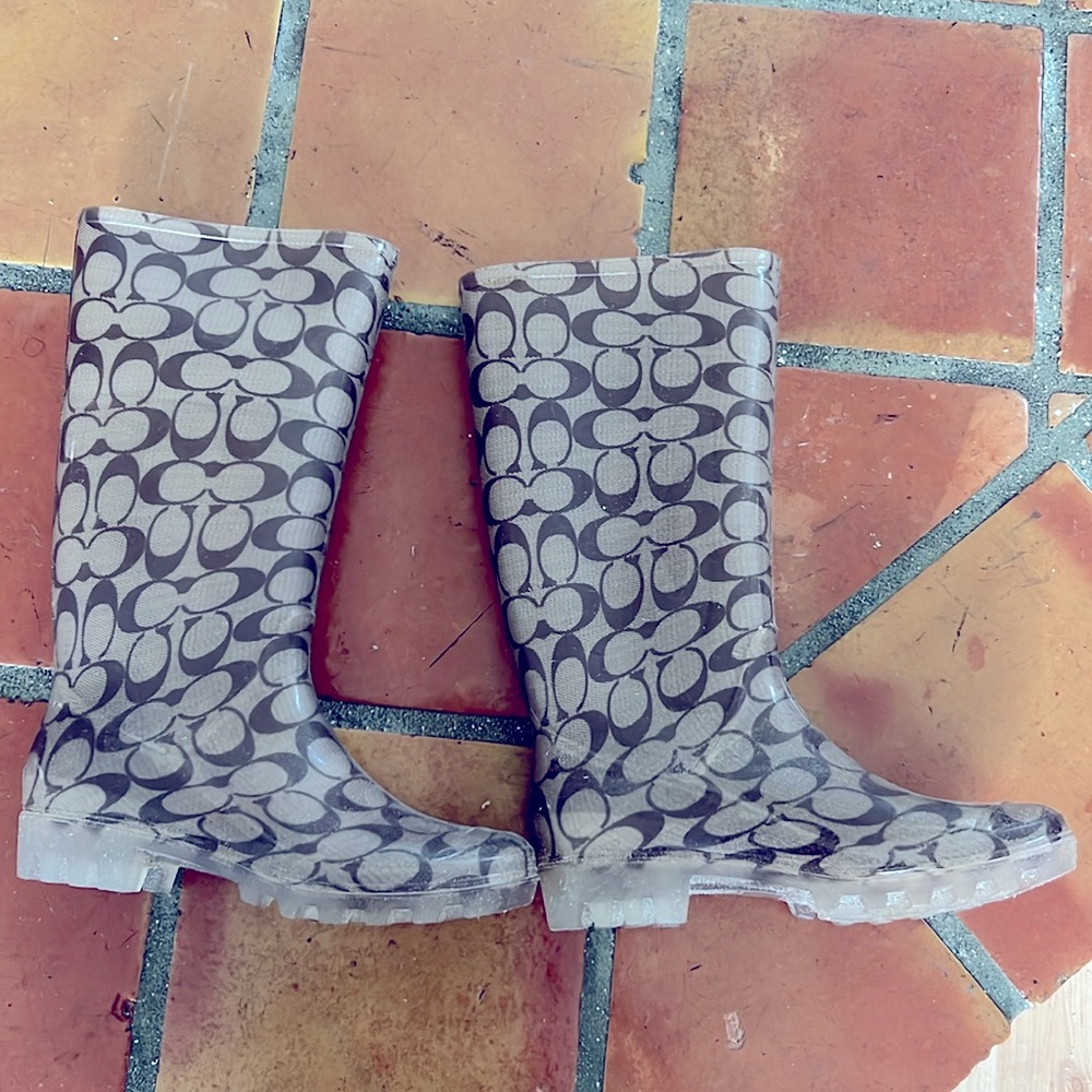 Coach rain boots, brown, size 6